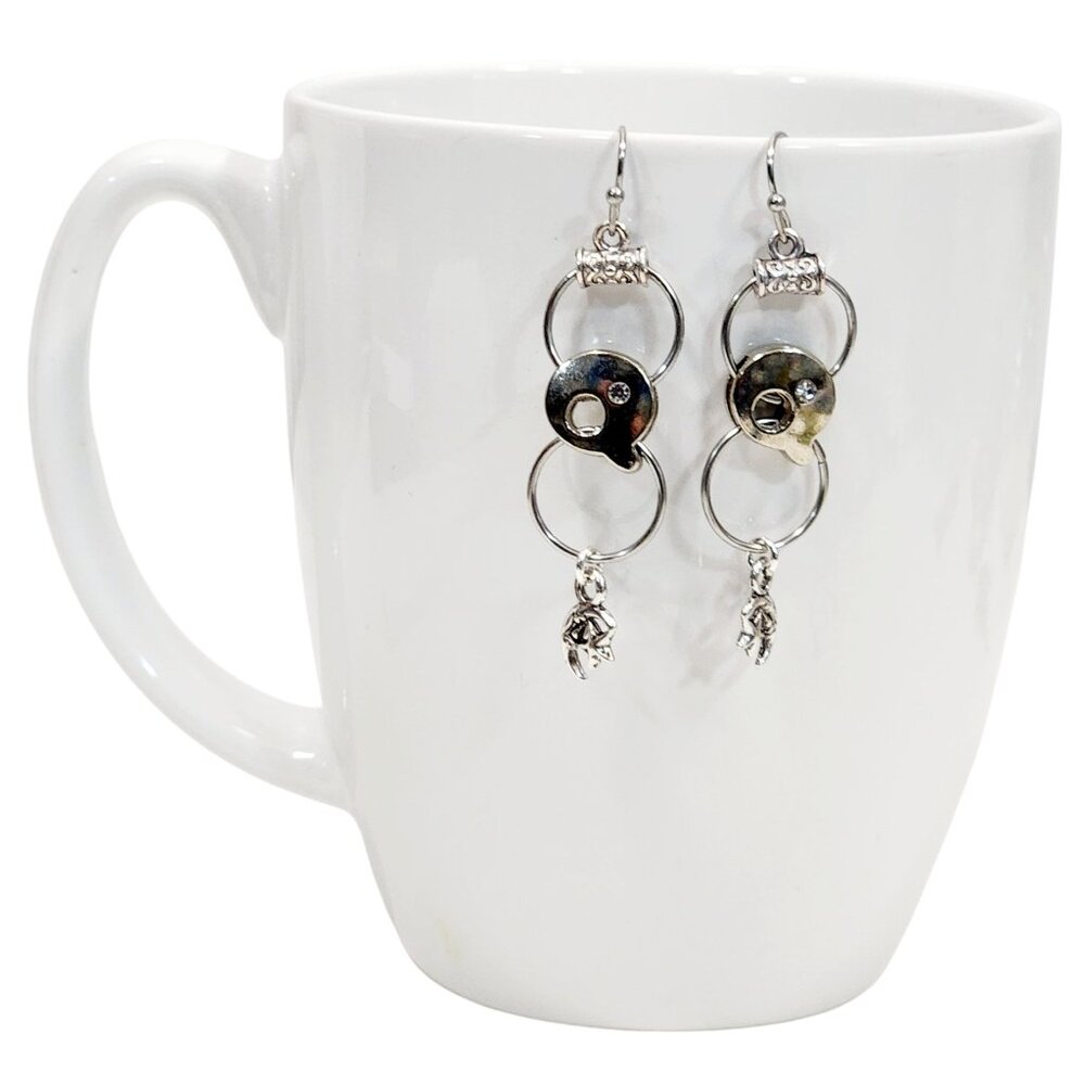 Alphabet Initial Letter Q Earrings Silver Rhinestone Charms